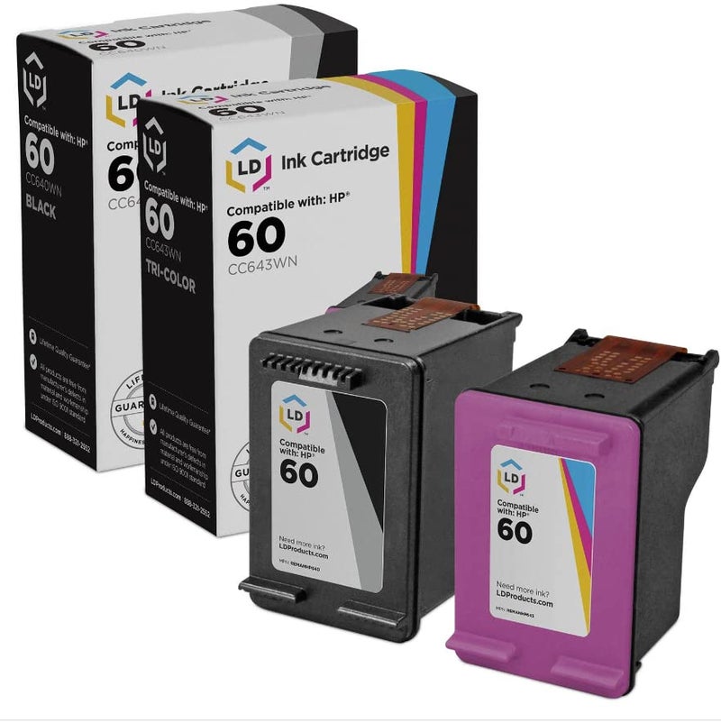 LD بدائل خراطيش الحبر المعاد تصنيعها من LD Products لطابعة HP 60 باللون الأسود CC640WN واللون CC643WN (مجموعة من 2) لفوتوسمارت، إنفي إي أول-إن-وان ديسكتجيت - Image 1