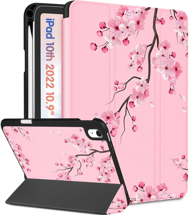 Wazzasoft for iPad A16 Case 2025 - for iPad 10th Generation Case Cute Women Girls Kids Girly Kawaii Blossom Flower Design Pencil Holder Auto Sleep/Wake Tablet Cover for Apple 11/10 10.9 Inch - Image 1