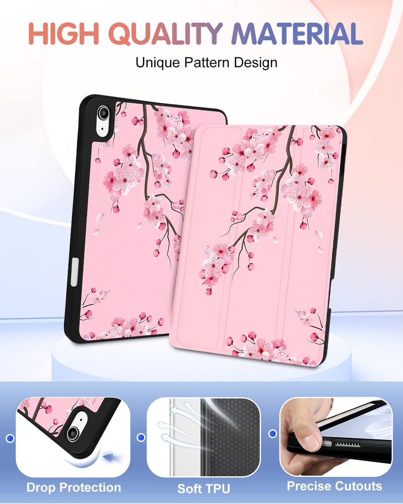 Wazzasoft for iPad A16 Case 2025 - for iPad 10th Generation Case Cute Women Girls Kids Girly Kawaii Blossom Flower Design Pencil Holder Auto Sleep/Wake Tablet Cover for Apple 11/10 10.9 Inch - Image 3