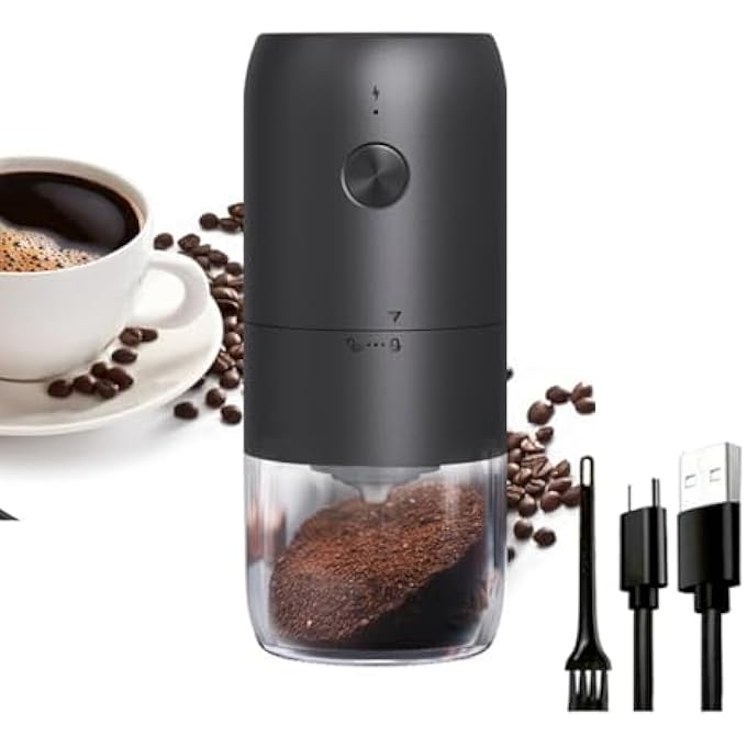XVersion Electric Coffee Grinder    Automatic Bean Grinder Wireless Rechargeable With Removable Bowl Adjustable Settings  Cleaning Brush  Black - Image 1