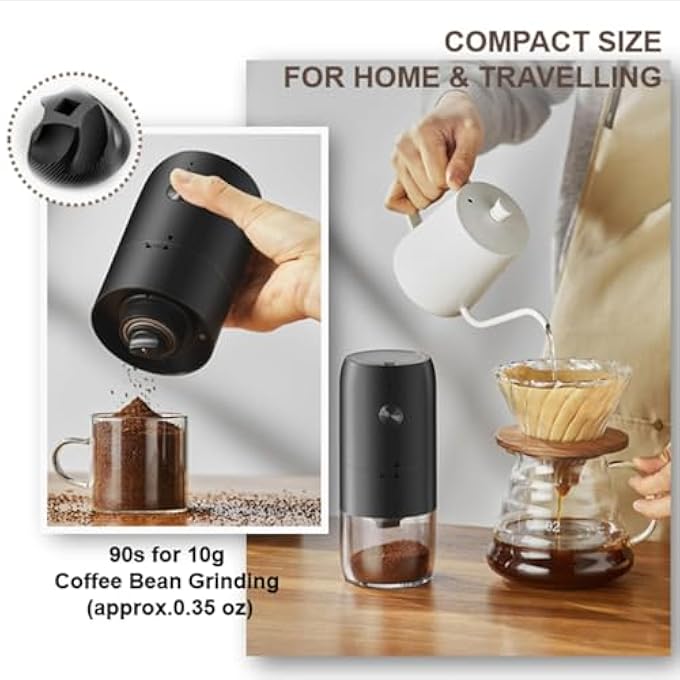 XVersion Electric Coffee Grinder    Automatic Bean Grinder Wireless Rechargeable With Removable Bowl Adjustable Settings  Cleaning Brush  Black - Image 3
