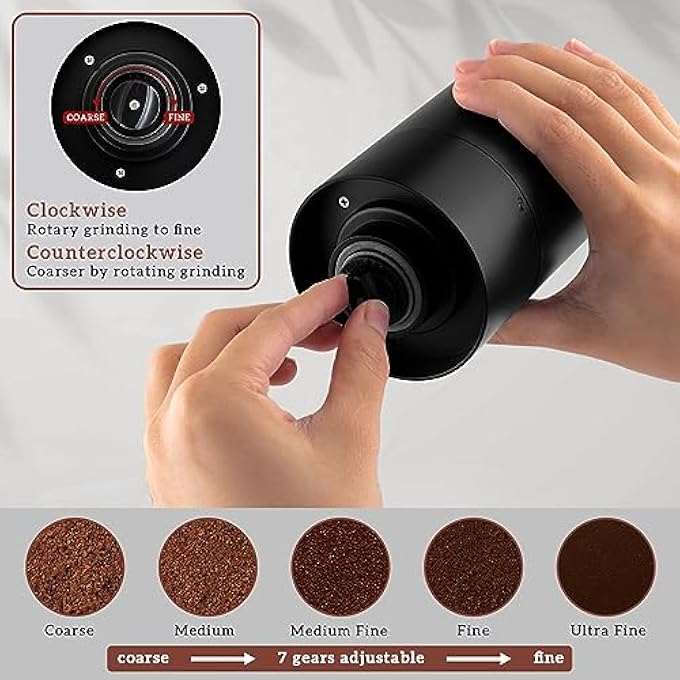 XVersion Electric Coffee Grinder    Automatic Bean Grinder Wireless Rechargeable With Removable Bowl Adjustable Settings  Cleaning Brush  Black - Image 4