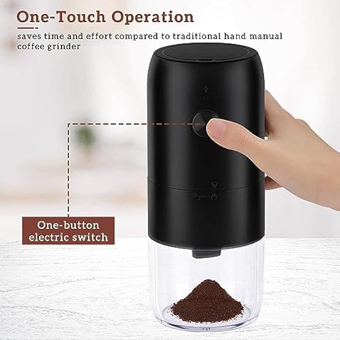 XVersion Electric Coffee Grinder    Automatic Bean Grinder Wireless Rechargeable With Removable Bowl Adjustable Settings  Cleaning Brush  Black - Image 5