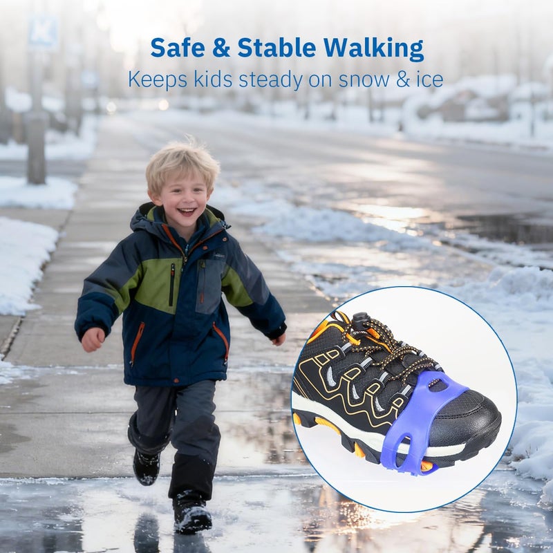 Giggleway Kids Ice Cleats for Shoes & Boots, Anti-Slip Snow Cleats with Extra 10 Stainless Steel Ice Spikes, Silicone Snow Grips for Kids, Youth & Toddlers Walking, Running & Outdoor Play - Image 4