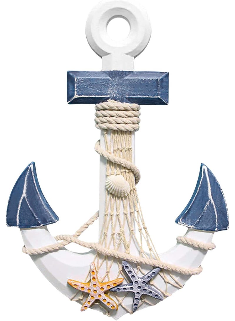 زينة حائط على شكل مرساة بأسلوب البحر المتوسط، زينة حائط خشبية على شكل مرساة، زينة منزلية، موضوع بحري، مثالية لتزيين الحمام أو البيت بموضوع الشاطئ - Image 1