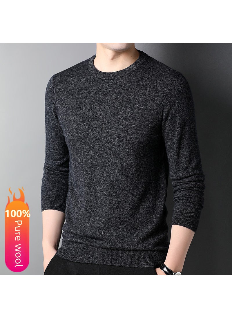 Generic - Mens Pure Wool Knitted Sweater round Neck Thin Style Autumn Winter Casual Top Quality Soft Long Sleeve Loose Fit Fashionable Dark red - Image 1