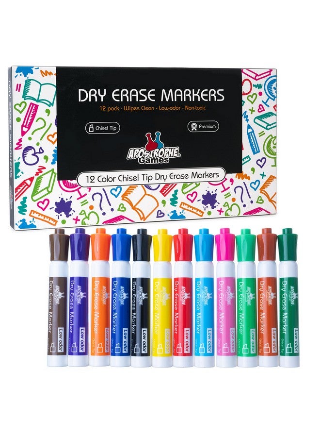 Apostrophe Games Low-Odor Chisel Tip Dry Erase Whiteboard Markers - Multicolor Pen Variety Pack, 12 Colors - Reusable Markers, Wipes Clean - Image 3