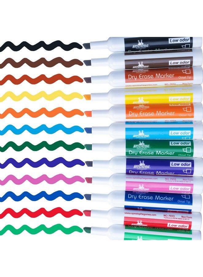 Apostrophe Games Low-Odor Chisel Tip Dry Erase Whiteboard Markers - Multicolor Pen Variety Pack, 12 Colors - Reusable Markers, Wipes Clean - Image 2