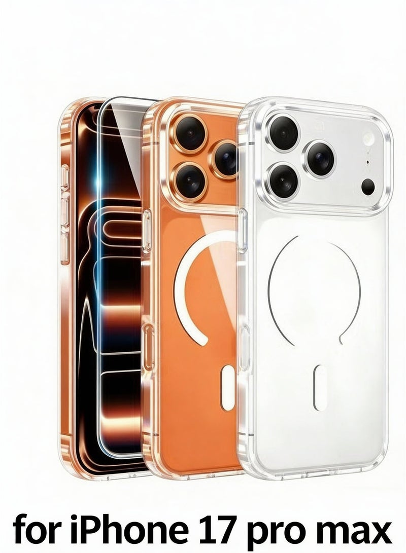 for apple iPhone 17 Pro-Max Case: Clear Magnetic Phone Cases with Screen Protector Compatible with Magsafe Slim Anti Yellowing Rugged Shockproof Protective Transparent Cell Cover (A-Clear) - Image 1