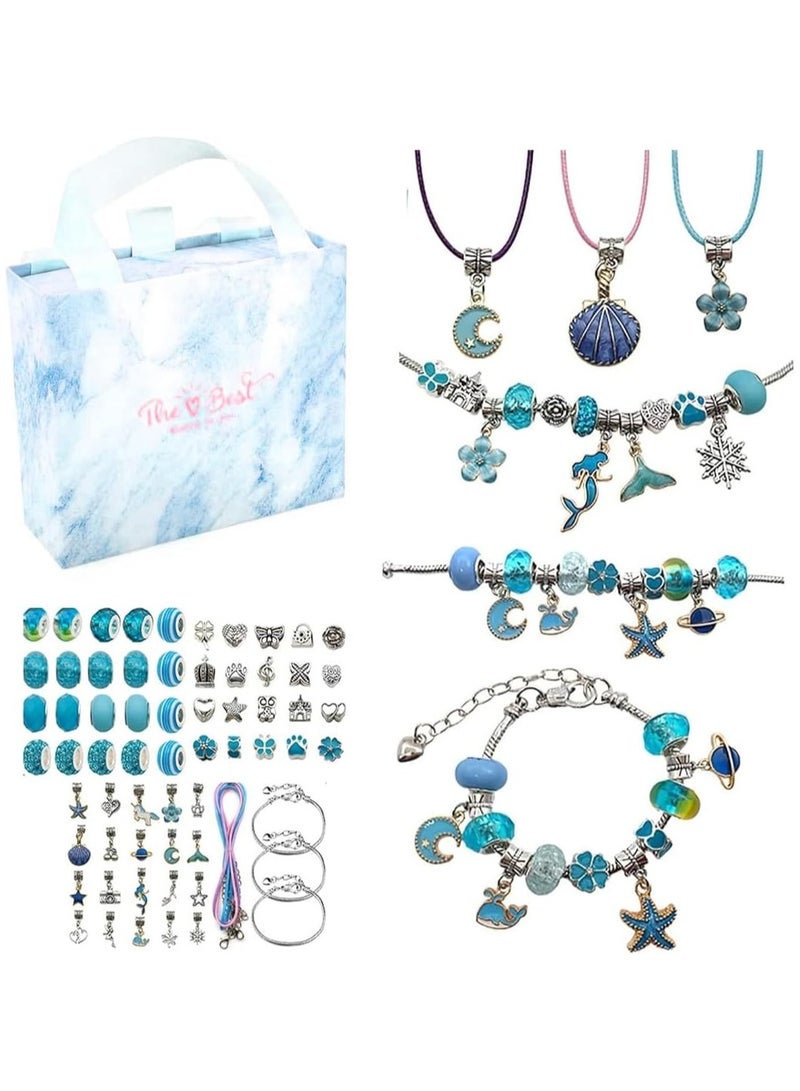 Meishida 66 Pcs Charm Bracelet Making Kit for Girls - DIY Jewelry Craft Set with Beads, Pendants, Adjustable Chains & Gift Box, Perfect Arts & Crafts Gift for Kids - Blue - Image 1