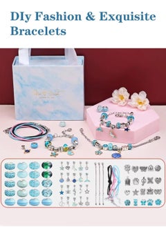 Meishida 66 Pcs Charm Bracelet Making Kit for Girls - DIY Jewelry Craft Set with Beads, Pendants, Adjustable Chains & Gift Box, Perfect Arts & Crafts Gift for Kids - Blue  - Image 2