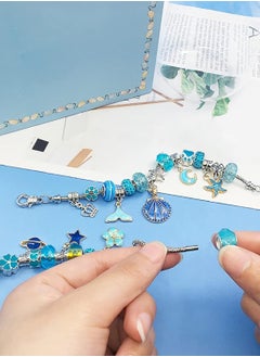 Meishida 66 Pcs Charm Bracelet Making Kit for Girls - DIY Jewelry Craft Set with Beads, Pendants, Adjustable Chains & Gift Box, Perfect Arts & Crafts Gift for Kids - Blue  - Image 4