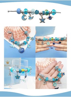 Meishida 66 Pcs Charm Bracelet Making Kit for Girls - DIY Jewelry Craft Set with Beads, Pendants, Adjustable Chains & Gift Box, Perfect Arts & Crafts Gift for Kids - Blue  - Image 3