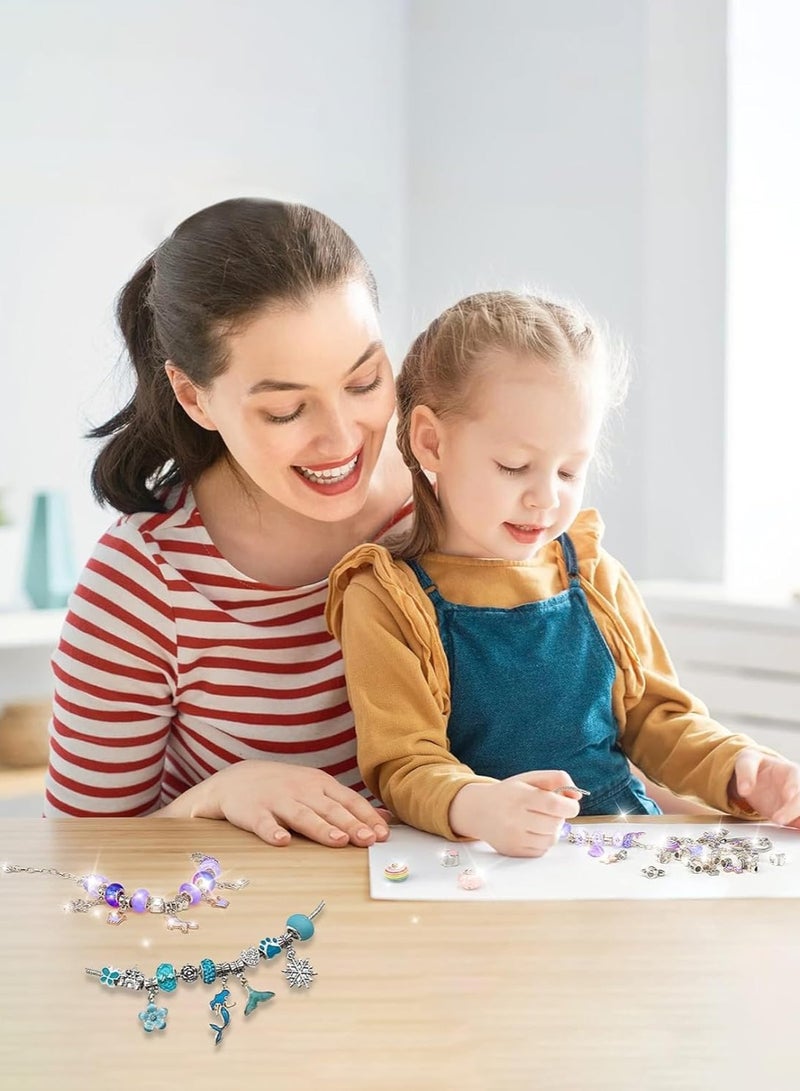 Meishida 66 Pcs Charm Bracelet Making Kit for Girls - DIY Jewelry Craft Set with Beads, Pendants, Adjustable Chains & Gift Box, Perfect Arts & Crafts Gift for Kids - Blue - Image 5