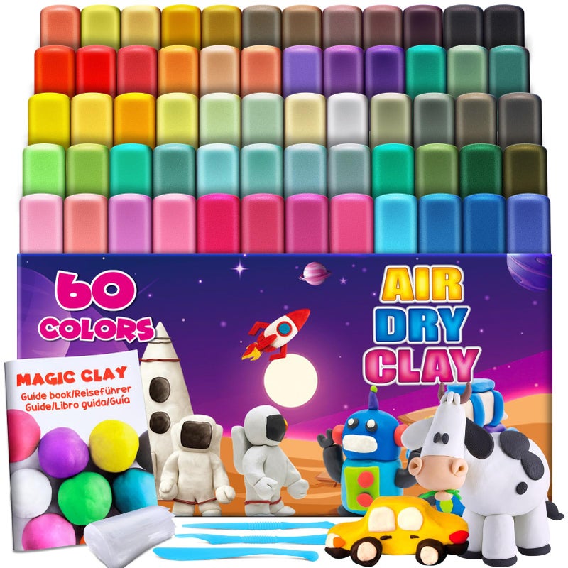 Magic Clay Air Dry Clay 60 Colors Modeling Clay for Kids with Tools Soft Ultra Light Toys Gifts for Age 3 4 5 6 7 8 Years Old Boys Girls Kids