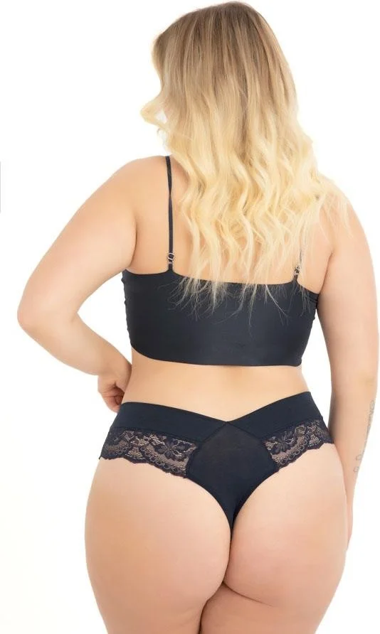 COTTONHILL Lace and Elastic Detailed Plus Size Women's Thong Panties 3-Pack