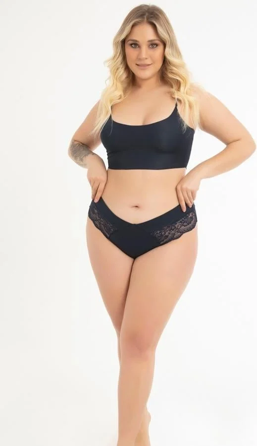 COTTONHILL Lace and Elastic Detailed Plus Size Women's Thong Panties 3-Pack