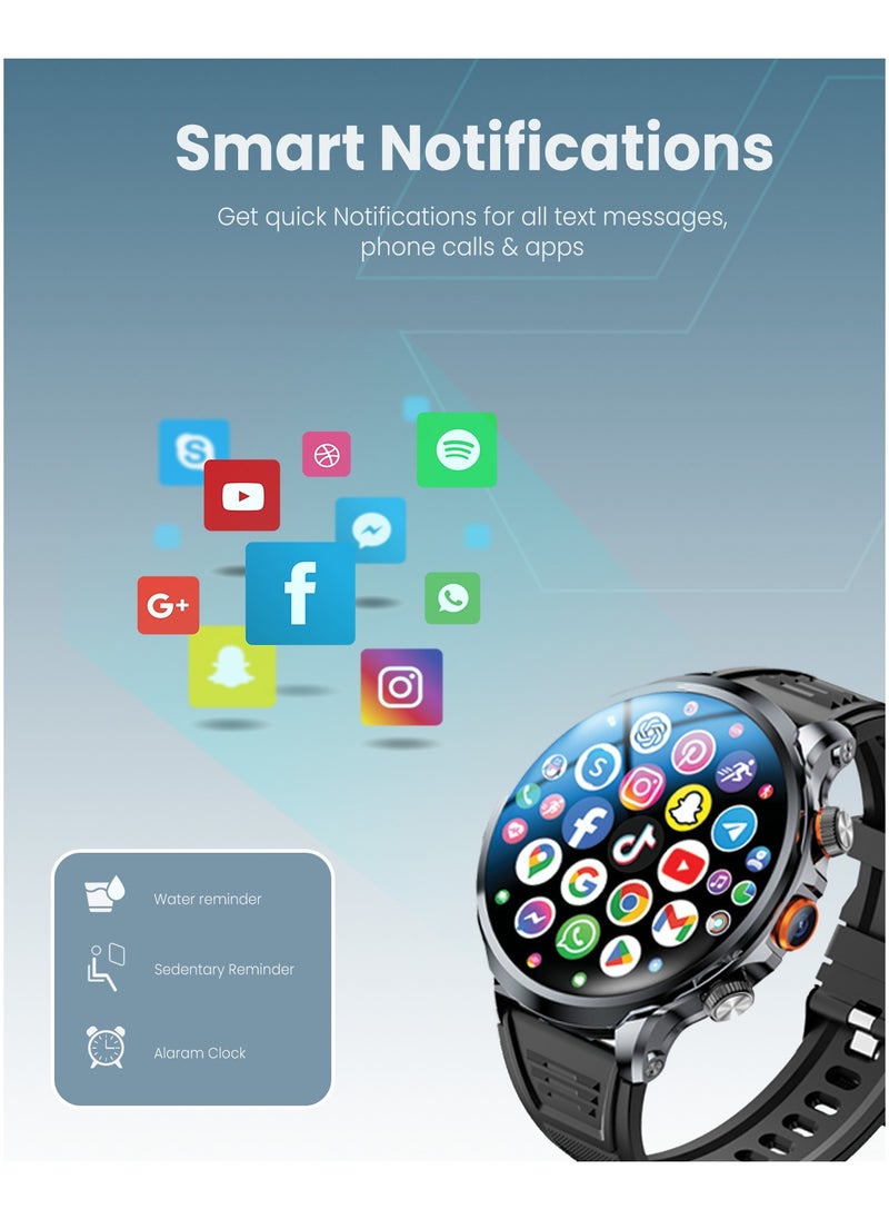 Moxedo Moxedo Nitro+ 4G Smartwatch with Built-in SIM Card Slot 1.85” IPS Spherical Display Multi-Core Processor, Independent Calling, 100+ Watch Faces, GPS Navigation with Side Camera- Black  - Image 5