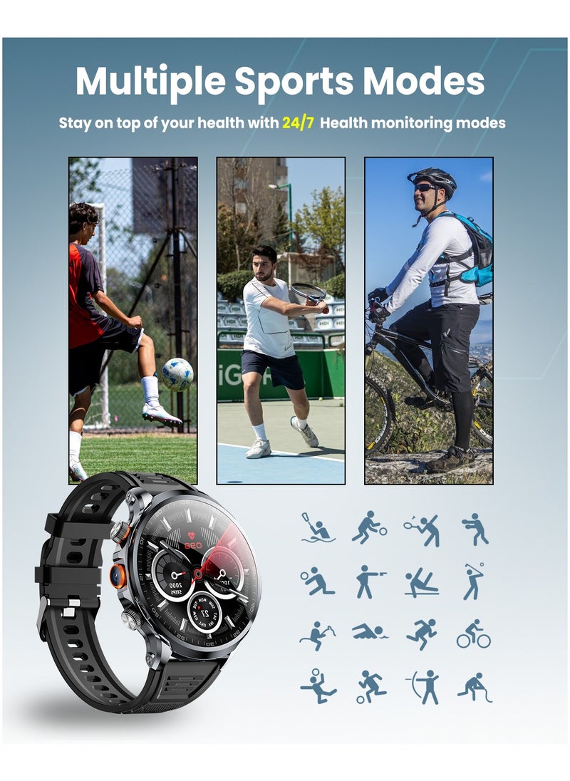 Moxedo Moxedo Nitro+ 4G Smartwatch with Built-in SIM Card Slot 1.85” IPS Spherical Display Multi-Core Processor, Independent Calling, 100+ Watch Faces, GPS Navigation with Side Camera- Black  - Image 4
