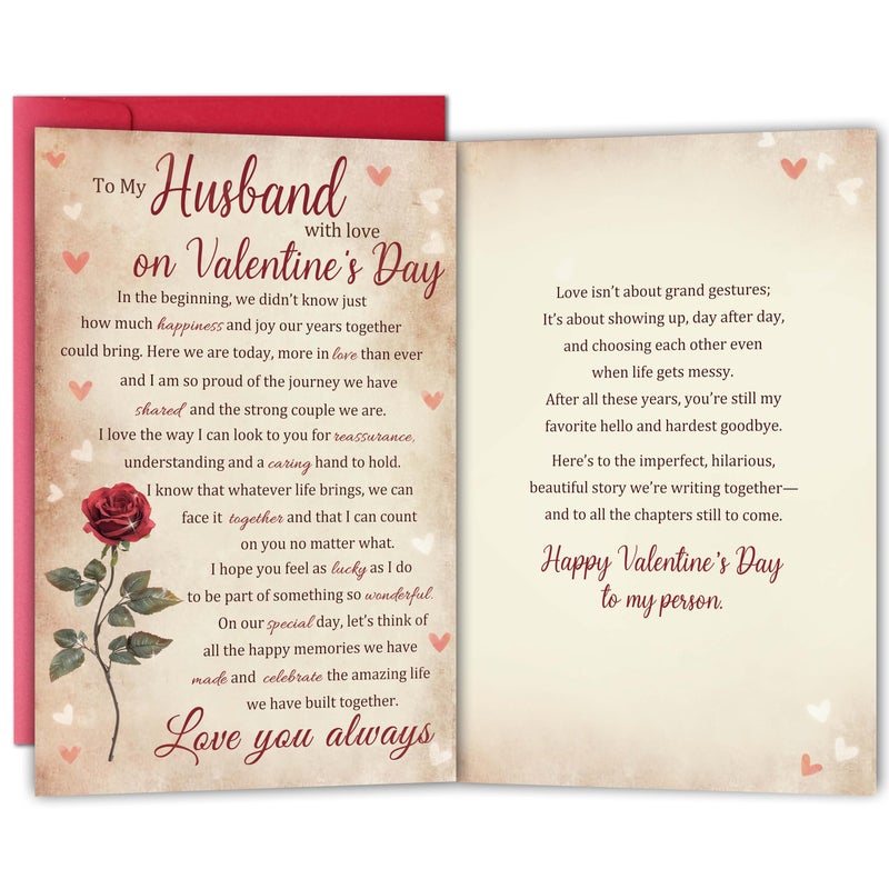 Bewoow Poem Valentineâ€™s Day Card Gifts for Husband Him, Romantic Wife to Husband Greeting with Heartfelt Love Message - Image 1