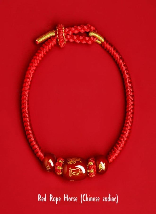 sunglnl New Year of Horse Rope Beaded Bracelets, Luxurious 2026 Chinese Spring Festival With Gift Card Box Chinese Zodiac Animal Origin Adjustable String Charm Good Luck Handwoven Braided Corded Jewelry Gifts for Women Men (Red Horse) - Image 4