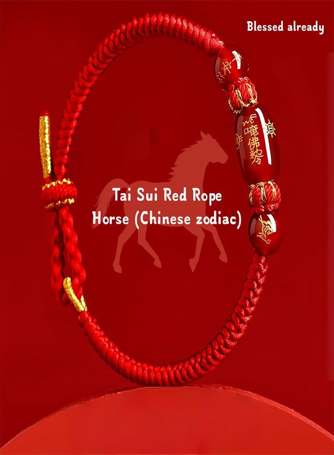 sunglnl New Year of Horse Rope Beaded Bracelets, Luxurious 2026 Chinese Spring Festival With Gift Card Box Chinese Zodiac Animal Origin Adjustable String Charm Good Luck Handwoven Braided Corded Jewelry Gifts for Women Men (Red Horse) - Image 2