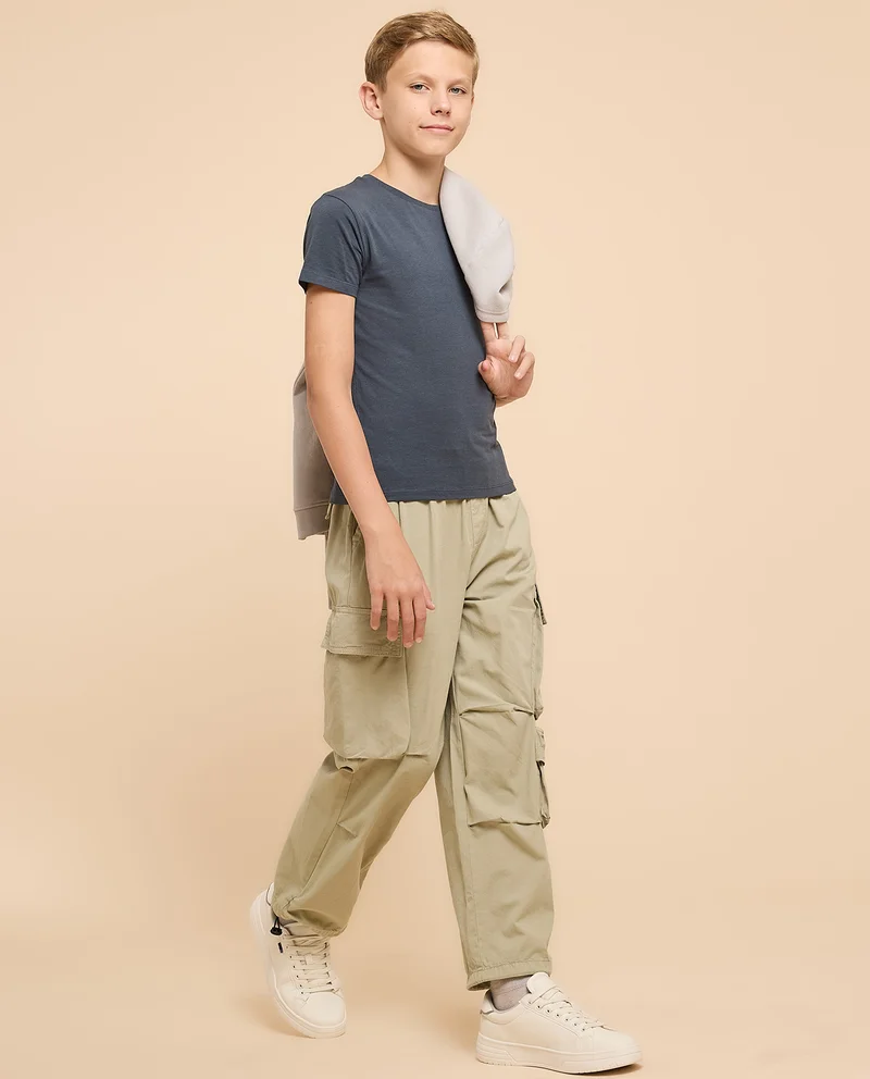 أر أند بي Solid Cargo Pants with Drawstring Waist