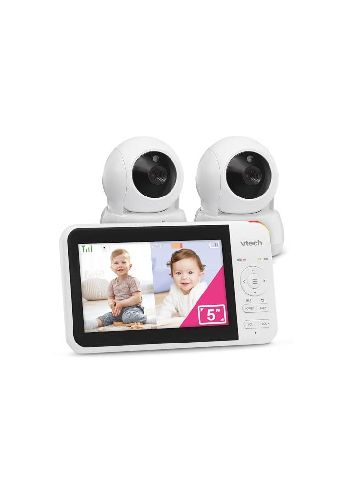 VTech Baby Monitor No WiFi 2 Cameras Remote PanTiltZoom for Twins Two Rooms HackProof 17Hr Battery 1000ft Range Auto Night Vision Temperature Sensor VM9242 - Image 1