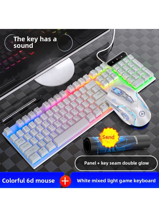 Luminous Mechanical Feel Keyboard Computer E-sports Game Office Desktop Notebook Universal External Mechanical Free Shipping-Color:V White Colored Light Keyboard + G Gaming Mouse