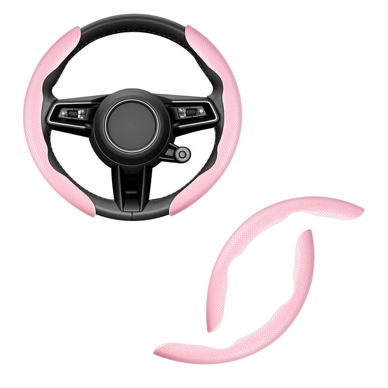Amiss Car Nappa Leather Steering Wheel Cover Segmented Steering Wheel Protector Universal 99 Car Wheel Cover Protector Pink