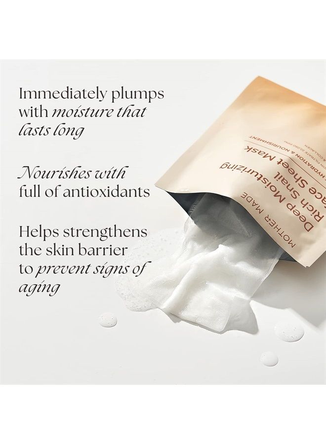 MOTHER MADE Korean Face Mask 10 Sheets with Snail Mucin 20,050PPM, Collagen, 2% Niacinamide, Vitamin C & D | Hydrating Anti-aging Face Masks, Korean Skincare, Snail Secretion Filtrate 22,050 ppm  - Image 1