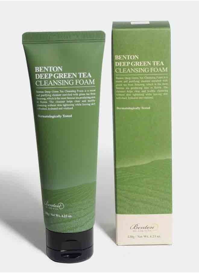 Benton - Benton Deep Green Tea Cleansing Foam 120G. Pore Tightening & Purifying Facial Foam Cleanser For Oily And Sensitive Skin, Smooth Finish Without Irritation - Image 1