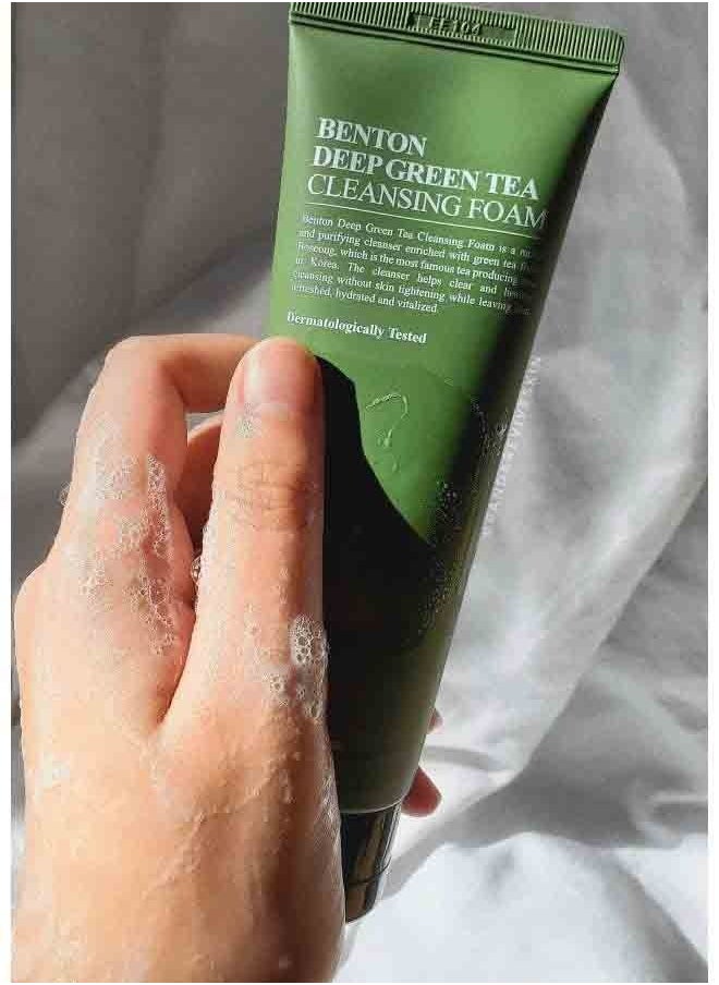 Benton - Benton Deep Green Tea Cleansing Foam 120G. Pore Tightening & Purifying Facial Foam Cleanser For Oily And Sensitive Skin, Smooth Finish Without Irritation - Image 1