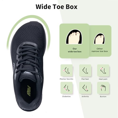 IIV Wide Toe Box Shoes for Women | Arch Support Walking Tennis Sneakers | Orthotic Shoes for Bunions, Plantar Fasciitis, Flat Feet AllBlack US 8 - Image 2