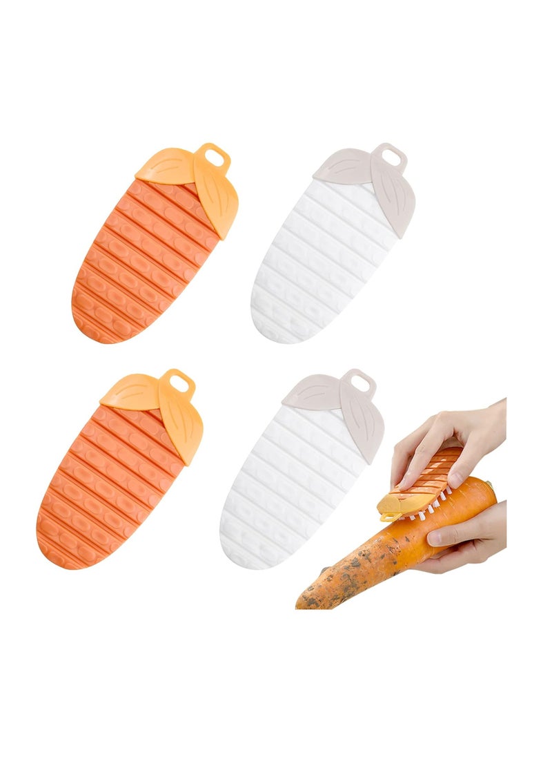 4 Pcs Vegetable Brush, Bendable Fruit Veggie Scrubber, Silicone Cleaning Brush for Corn Potato and Carrots, Non Slip Grip for Kitchen
