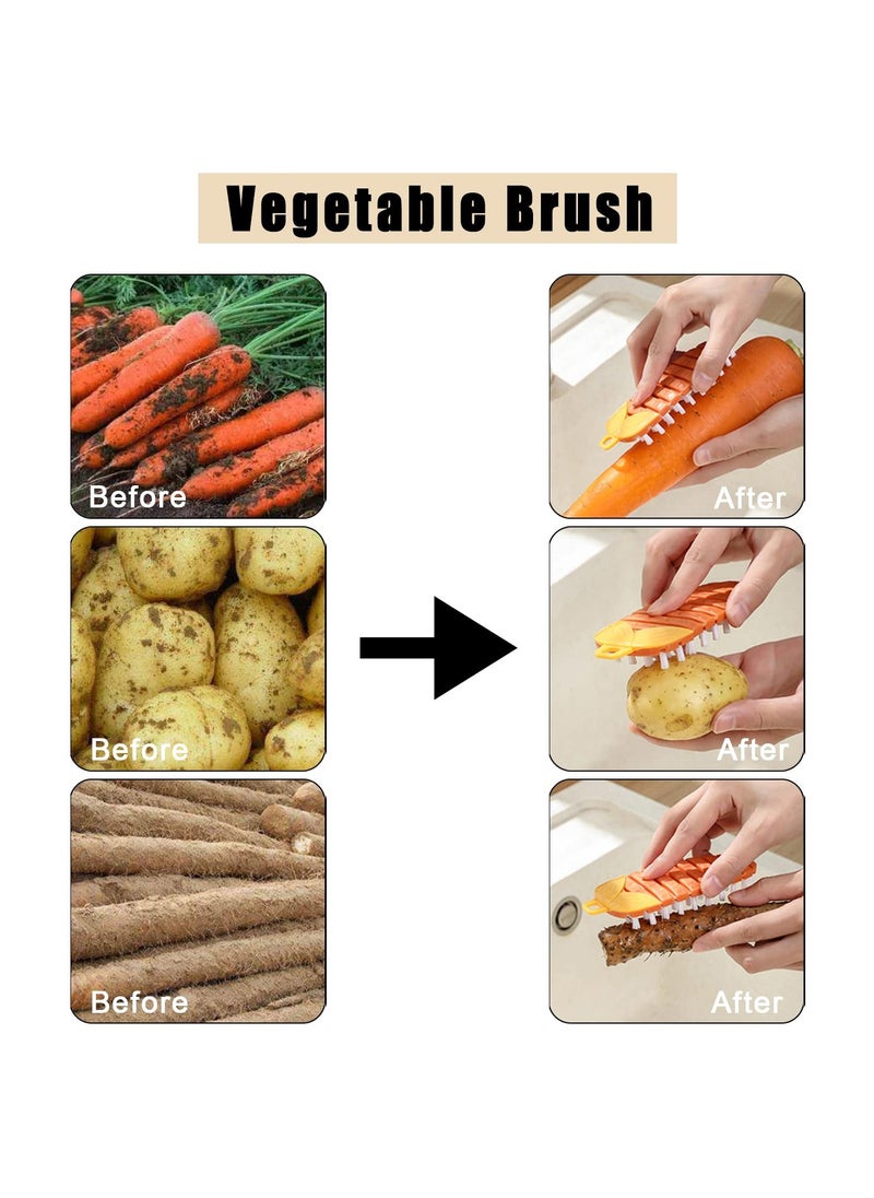 4 Pcs Vegetable Brush, Bendable Fruit Veggie Scrubber, Silicone Cleaning Brush for Corn Potato and Carrots, Non Slip Grip for Kitchen