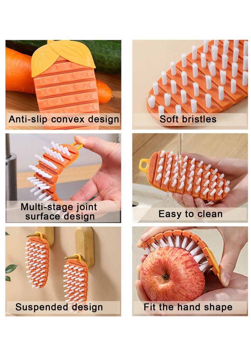 4 Pcs Vegetable Brush, Bendable Fruit Veggie Scrubber, Silicone Cleaning Brush for Corn Potato and Carrots, Non Slip Grip for Kitchen