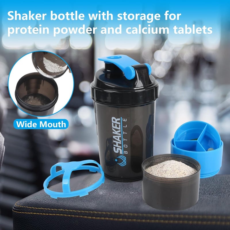 VIGIND Protein Shaker Bottle,Sports Water Bottle,Leak Proof Shake Bottle For Protein Mixer,Non Slip 3 Layer Twist Off 3oz Cups with Pill Tray,Workout Shaker Bottle 16oz,Blue - Image 5