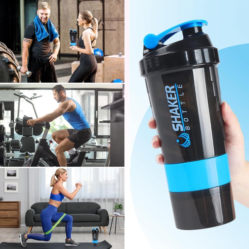VIGIND Protein Shaker Bottle,Sports Water Bottle,Leak Proof Shake Bottle For Protein Mixer,Non Slip 3 Layer Twist Off 3oz Cups with Pill Tray,Workout Shaker Bottle 16oz,Blue - Image 4