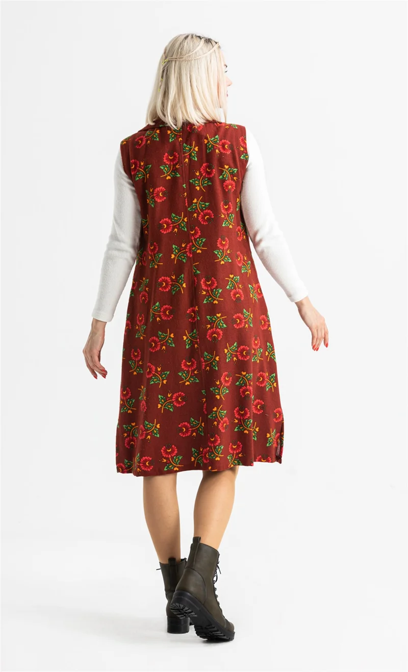 اليش شيل بيزي Sleeveless Flannel Esra Midi Oversized Vest/Dress Claret Red Brd