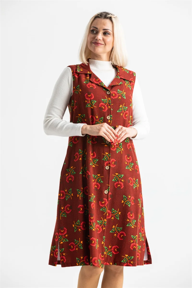 اليش شيل بيزي Sleeveless Flannel Esra Midi Oversized Vest/Dress Claret Red Brd