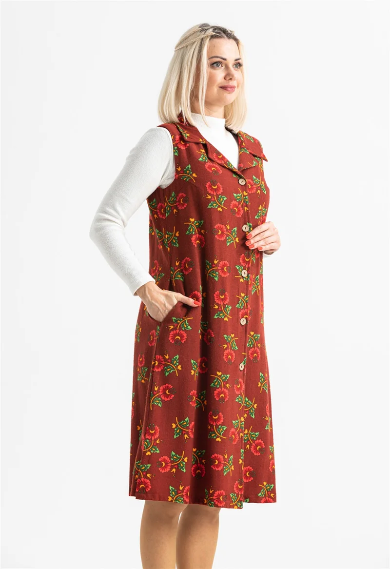 اليش شيل بيزي Sleeveless Flannel Esra Midi Oversized Vest/Dress Claret Red Brd