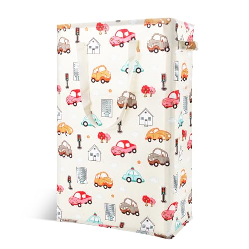 Odonata Slim Laundry Hamper Handles Collapsible Laundry Basket Thin Dirty Clothes Basket Narrow Laundry Bag Foldable Dirty Hamper 48L (Car) - Image 1