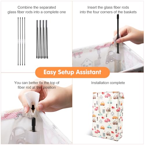 Odonata Slim Laundry Hamper Handles Collapsible Laundry Basket Thin Dirty Clothes Basket Narrow Laundry Bag Foldable Dirty Hamper 48L (Car) - Image 3