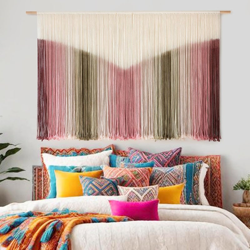 IOWER General purpose design Large Macrame Wall Hanging Boho Wall Decor Large Scale Tie-Dye Yarn Living Home Room Boho Wall Decor for Bedroom Home Wall Art 57" W x 35" L Light & heavy use compatible - Image 4