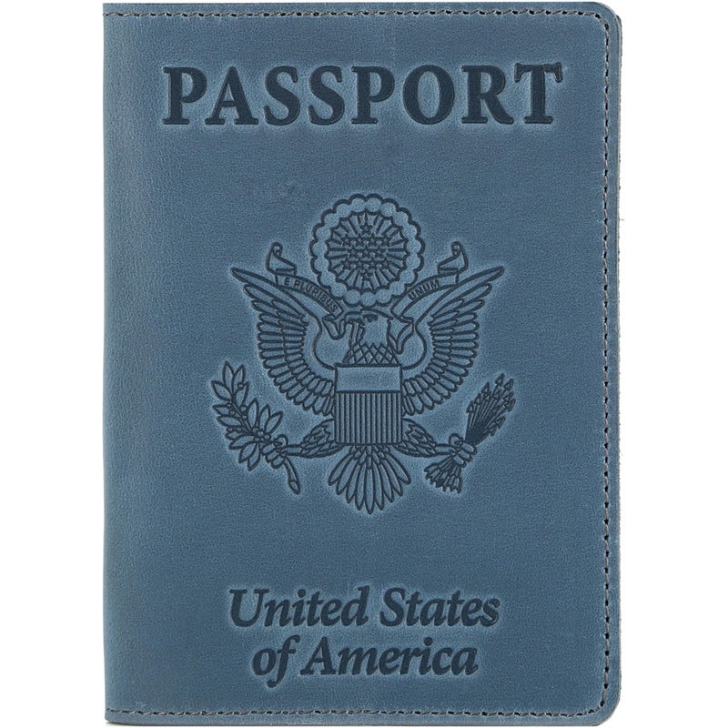 Shvigel US Leather Passport Book Cover - Thin American Travel Passport Holder - Premium International USA Passport Protector Case for Women Men (Light Blue Vintage) - Image 1