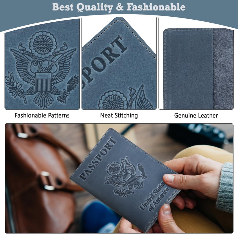 Shvigel US Leather Passport Book Cover - Thin American Travel Passport Holder - Premium International USA Passport Protector Case for Women Men (Light Blue Vintage) - Image 5