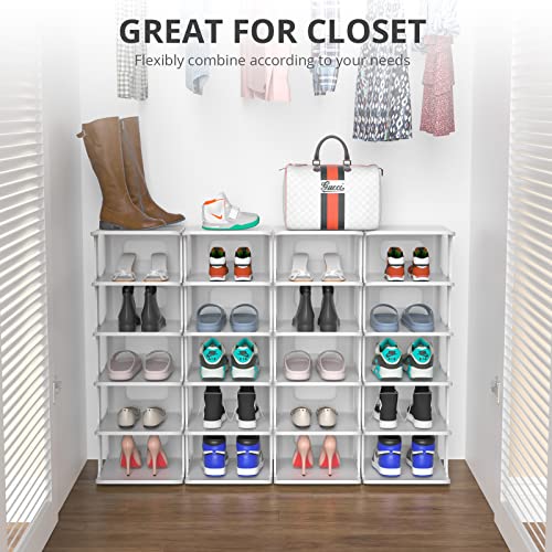 ZOINLIY Stackable Shoe Organizer for Closet, Small Shoe Rack for Entryway, Bedroom, Dorm Rooms, Free Standing Shoe Shelf, Plastic Shoe Cubby for Small Space, Grey Space Saver Shoe Holder - Image 3