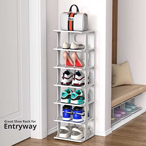ZOINLIY Stackable Shoe Organizer for Closet, Small Shoe Rack for Entryway, Bedroom, Dorm Rooms, Free Standing Shoe Shelf, Plastic Shoe Cubby for Small Space, Grey Space Saver Shoe Holder - Image 4