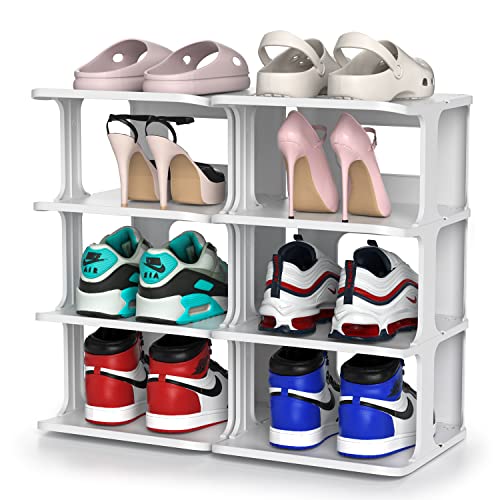 ZOINLIY Stackable Shoe Organizer for Closet, Small Shoe Rack for Entryway, Bedroom, Dorm Rooms, Free Standing Shoe Shelf, Plastic Shoe Cubby for Small Space, Grey Space Saver Shoe Holder - Image 1